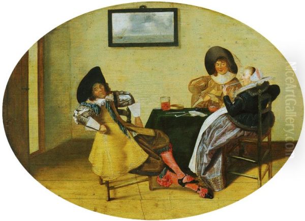 Elegant company smoking and drinking in an interior - view 1