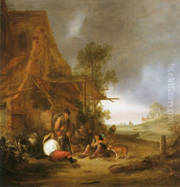 Figures resting near a country inn - view 1