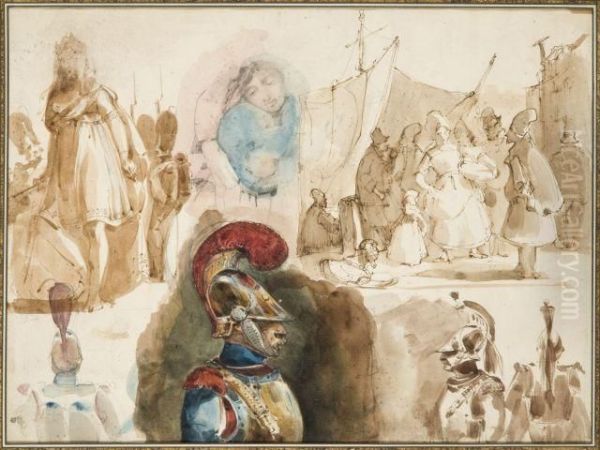 Feuilles D'etudes Avec Cuirrassiers Et Scenes De Port - view 1