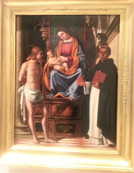 Madonna and Child enthroned between Saints Sebastian and Vincenzo Ferrer - view 1