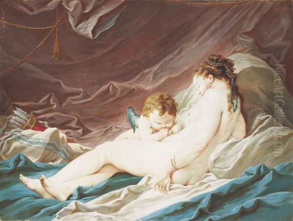 Venus Et Cupidon Endormis Sur Un Lit - view 1