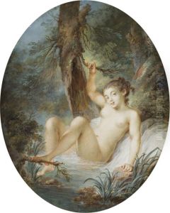Jeune Femme Nue Assise Au Bord D'une Riviere Dans Un Paysage by Jacques Charlier