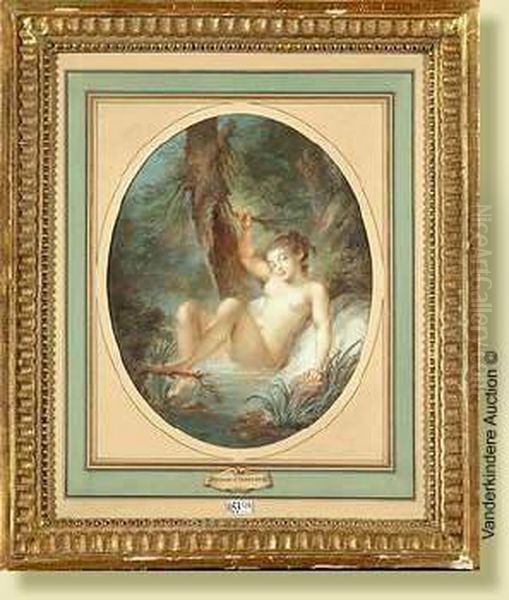 Jeunebaigneuse, Gouache Ovale Sur Parchemin (?). Attribuee A Jacquescharlier. Ecole Francaise. (*). Dim.: 34x27 Cm - view 1