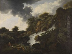 Gebirgslandschaft mit Wasserfall by Ferdinand Kobell