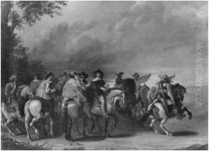 Group of horse riders during a briefing by Cornelis de Wael
