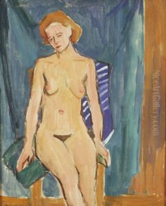 ,,Istuv akt (Akt rohelisel foonil)" by Karl Parsimagi