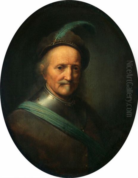 Portrait of an old man wearing a feathered beret - view 1