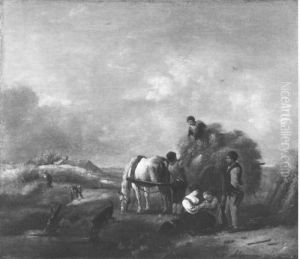 Landscape with the grain harvest by Philips Wouwerman