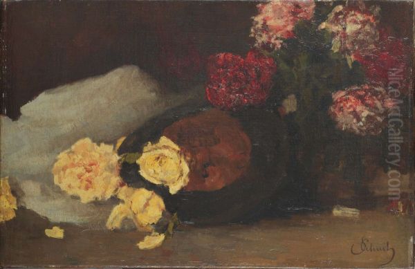 Still Life with Tea roses, peonies and Chapeau Claque - view 1