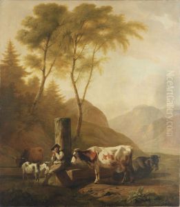 Shepherd and flock at the well by Carl Kuntz
