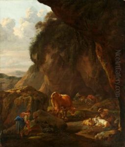 Mountainous landscape with shepherdess and cattle Mountainous landscape with shepherdess and cattle