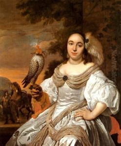 Portrait of a woman with a falcon by Bartholomeus Van Der Helst