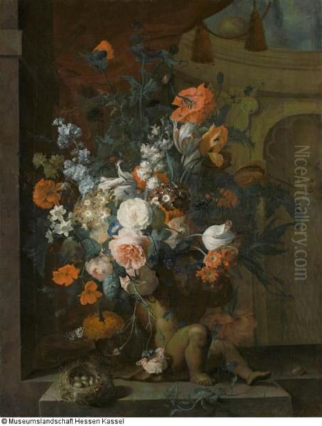 Flower still life with a bird's nest - view 1