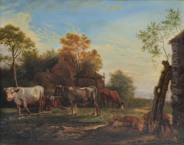 Cows and Pigs in a Meadow - view 1