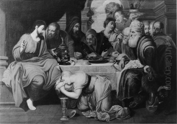 Mary Magdalene anointing Christ's feet during the meal in the house of Simon the Pharisee - view 1