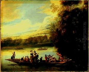 River Landscape with Hunters on a Ferry
