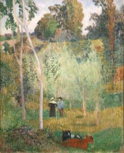 Conversation in the fields. Pont-Aven by Paul Gauguin
