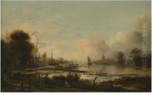 River Landscape with Figures by Aert van der Neer