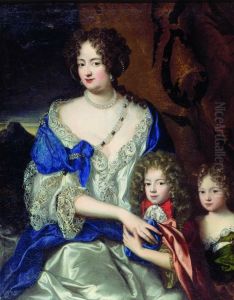 Portrait of Sophie Dorothea, Kurprinzessin von Hannover (1666-1726) und ihre Kinder Georg August und Sophie Dorothea by Jacques Vaillant