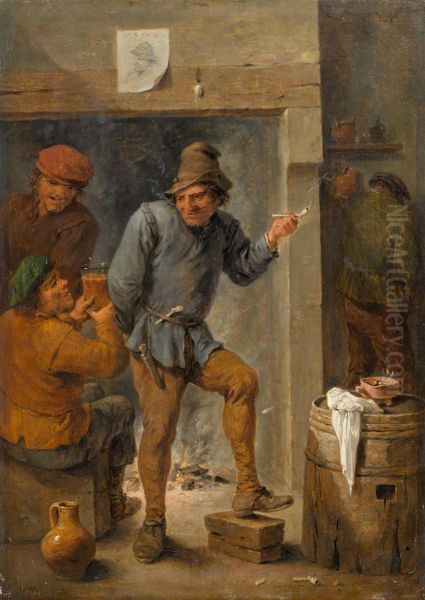Men Smoking and Drinking in a Tavern - view 1