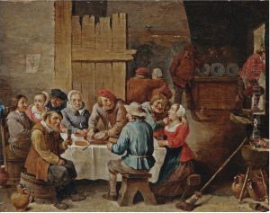 Peasants eating and drinking in an interior by David Teniers the Younger