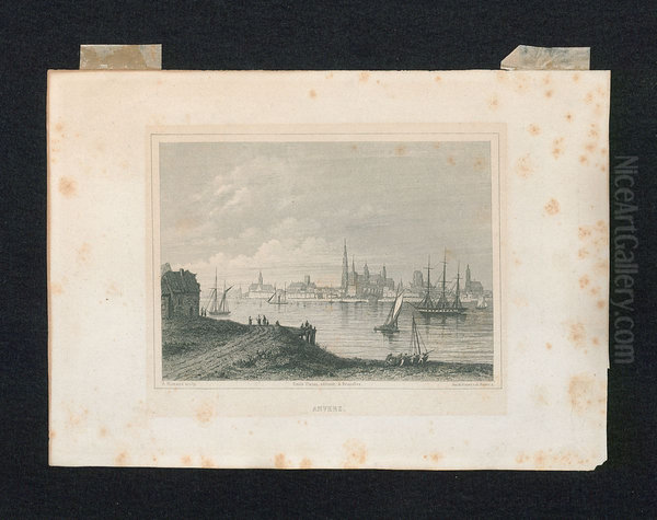 Zicht op de stad en de rede van Antwerpen vanuit het Vlaams Hoofd (Linkeroever) - view 1