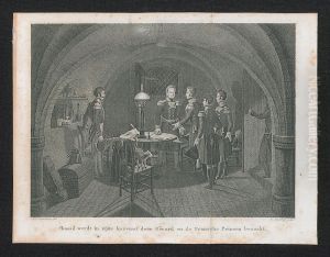 Chasse wordt in zijne kazemat door Gerard en de Fransche Prinsen bezocht. Chasse wordt in zijne kazemat door Gerard en de Fransche Prinsen bezocht.