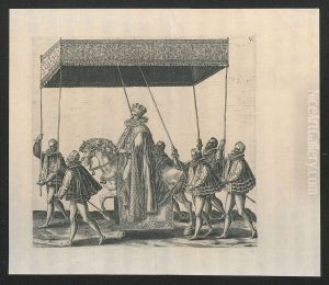 De hertog van Anjou te paard onder een baldakijn