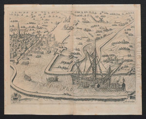 Zicht op de Schelde en Antwerpen vanuit Austruweel (nu Oosterweel) - view 1