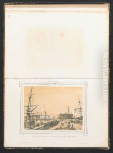 Zicht op de dokhaven en het Hansahuis te Antwerpen. by Henri Borremans