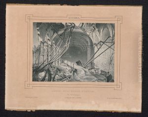 Het puin van de Beurs van Antwerpen, langs de kant van de bank, onder de gaanderij by Henri Borremans