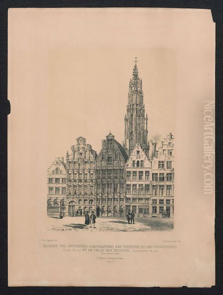Gildehuizen op de Grote Markt, Antwerpen, met een zicht op de toren van de kathedraal - view 1
