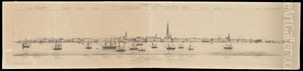 Panoramische zicht van de stad en de rede van Antwerpen vanuit het Vlaams Hoofd (Linkeroever) - view 1
