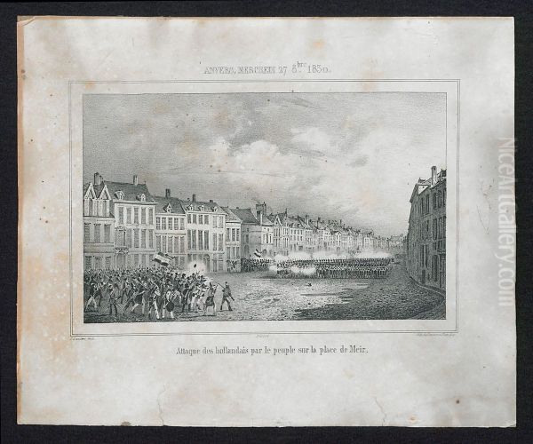 Aanval van het volk op de Nederlandse troepen op de Meir op 27 oktober 1830 - view 1