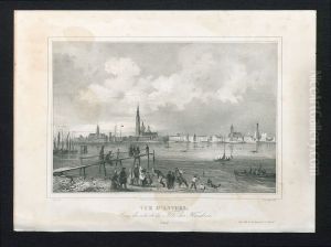 Zicht op de stad en de rede van Antwerpen vanuit het Vlaams Hoofd (Linkeroever)