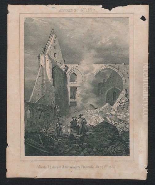 Zicht van 29 oktober 1830 op het Stapelhuis van Antwerpen na de brand van 27 october 1830 - view 1