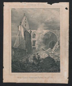 Zicht van 29 oktober 1830 op het Stapelhuis van Antwerpen na de brand van 27 october 1830 by Theodore Fourmois