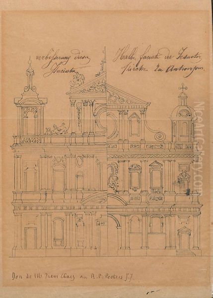 Twee zichten op de voorgevel van de Sint-Carolus Borromeuskerk te Antwerpen - view 1