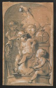 Mercurius als kind met andere figuren Mercurius als kind met andere figuren
