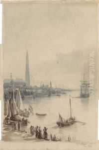 Zicht op de stad en rede van Antwerpen by Paul Jean Clays