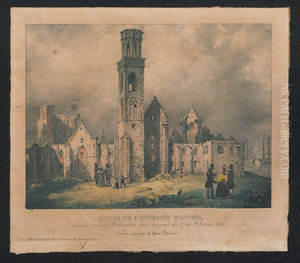 Ruines van het Stapelhuis na de brand van 27-28 oktober 1830 Ruines van het Stapelhuis na de brand van 27-28 oktober 1830