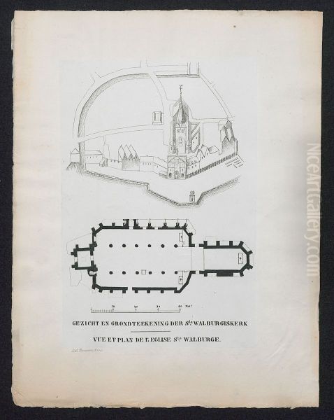 Gezicht en grondteekening der Ste. Walburgiskerk - view 1