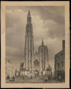 De kathedraal van Antwerpen by Gustave Adolphe Simonau