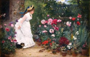 Lady With Crysthanemums by Armand Charnay