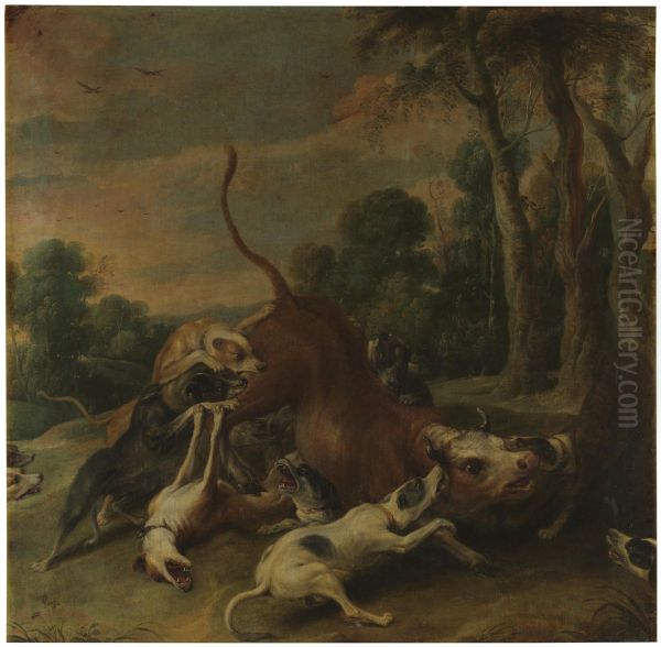 Dogs attacking a bull - view 1