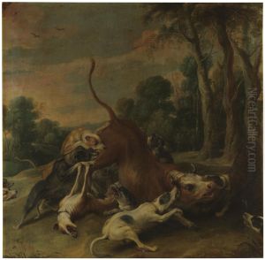 Dogs attacking a bull by Frans Snyders