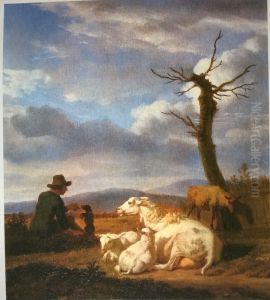 Landscape with sheep and sheperd by Adriaen Van De Velde