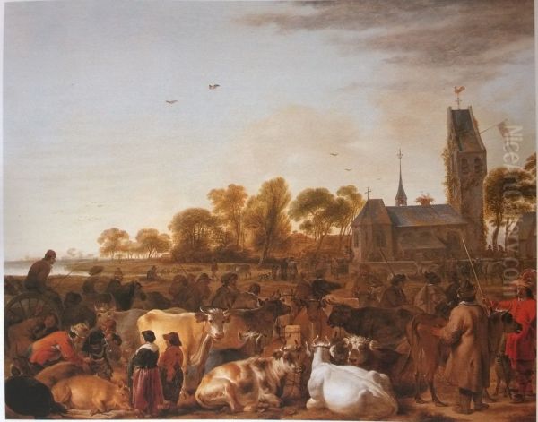 Veemarkt bij een kerk - view 1