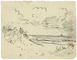zeezicht met duin, strand en bootje by Felix Timmermans