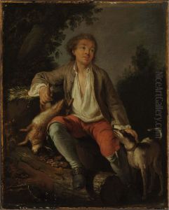 A Young Woman With A Dog In A Landscape by Jean Baptiste (or Joseph) Charpentier